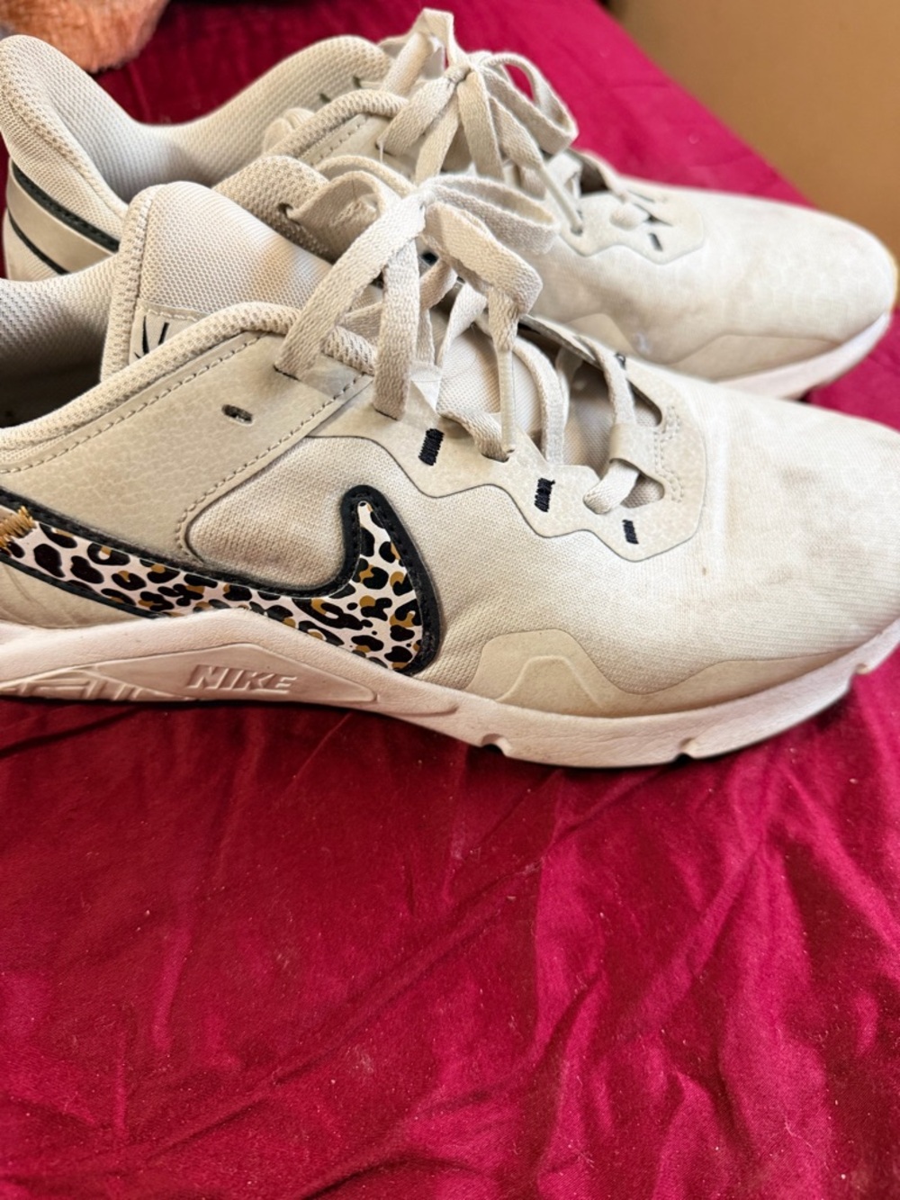 Nike Women's Beige Sneakers with Leopard Swoosh